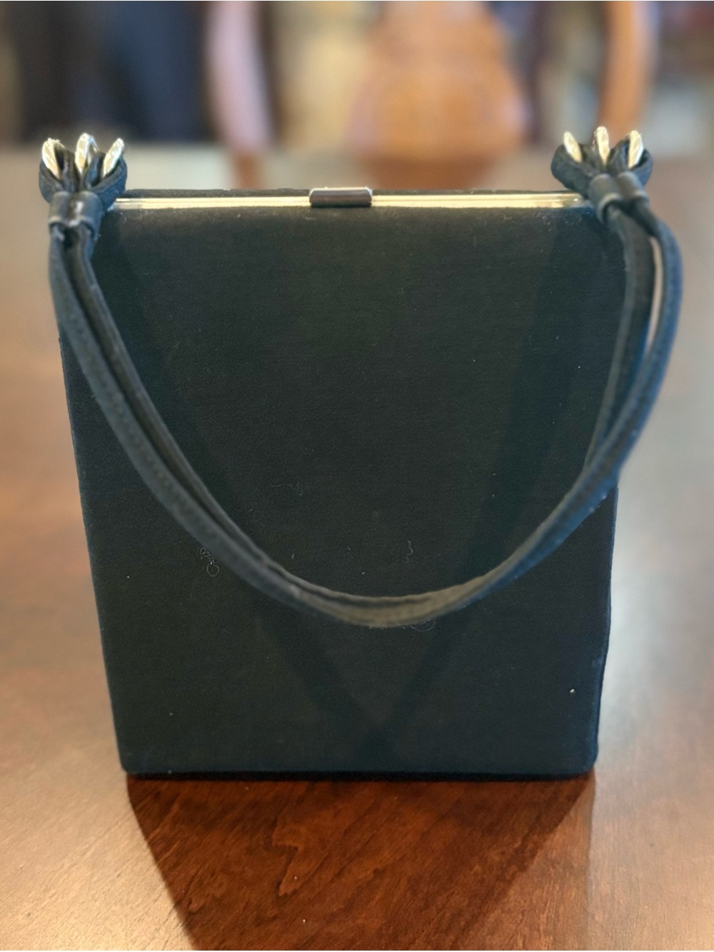 Vintage Black Velvet Box Clutch with Top Handle